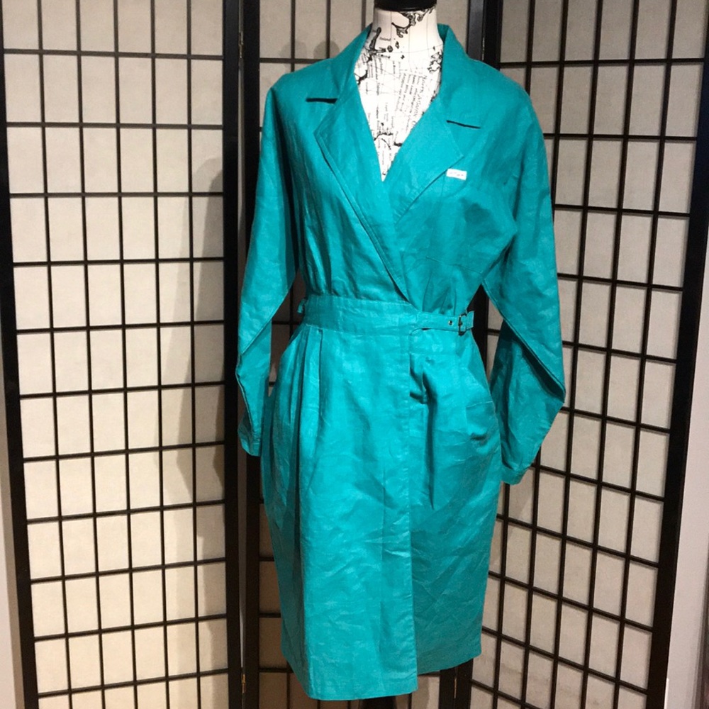 NWOT Nok Nok Vintage Mint Cotton Fitted Pencil long sleeve Shirt Dress vibrant L